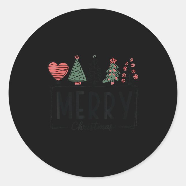 Merry Christmas Cute Holiday Christmas Tree Matchi Classic Round Sticker (Front)