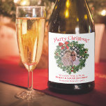 Merry Christmas Cute Holiday Wreath Photo Frame Sparkling Wine Label<br><div class="desc">These fun sparkling wine bottle labels are perfect for home brewers, holiday parties, or Christmas gifts. The design features a fun evergreen wreath photo frame where you can upload your own picture. The caption reads Merry Christmas, and there is space for a short greeting, your signature, and the bottle contents/vintage....</div>