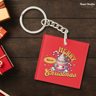Merry Christmas Cute Hot Chocolate Mug Family Key Ring
