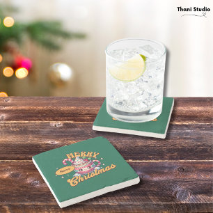 Merry Christmas Cute Hot Chocolate Mug Family Stone Coaster