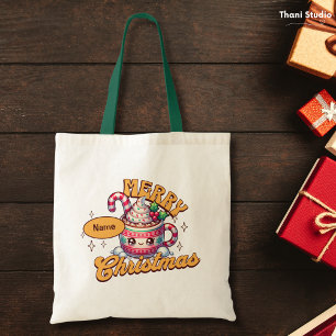 Merry Christmas Cute Hot Chocolate Mug Family Tote Bag