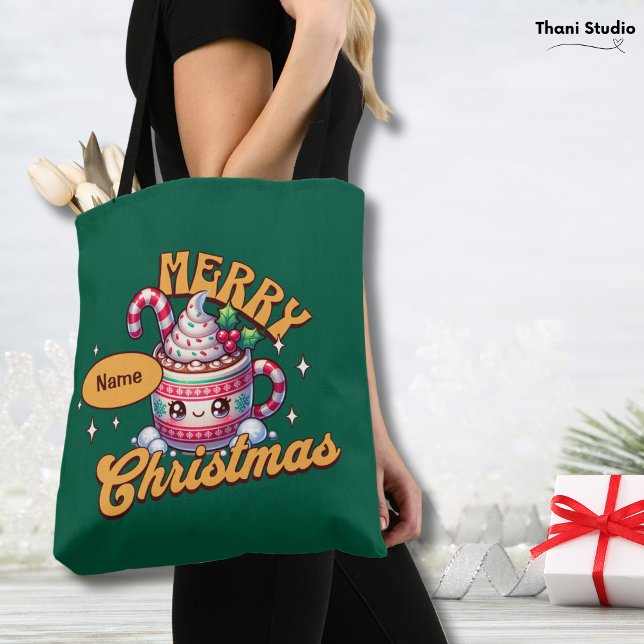 Merry Christmas Cute Hot Chocolate Mug Family Tote Bag (Creator Uploaded)