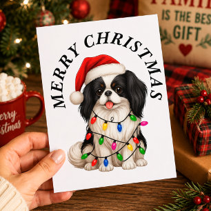 Merry Christmas Cute Japanese Chin Santa Hat Holiday Postcard