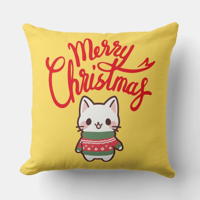 Merry Christmas Cute Kawaii Kitten Cushion (Front)