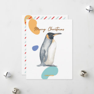 MERRY CHRISTMAS CUTE KIDS PINGUIN VINTAGE HOLIDAY CARD