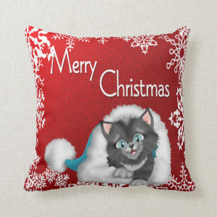 Merry Christmas Cute Kitty Pillow