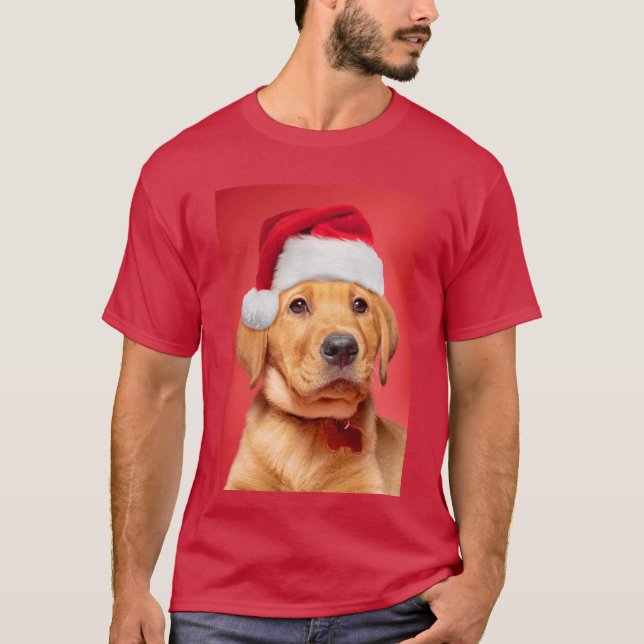 Merry Christmas Cute Labrador Puppy in Santa Hat T-Shirt (Front)