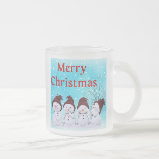 Merry Christmas Cute Little Snowmen Adorable  Frosted Glass Coffee Mug (Right)