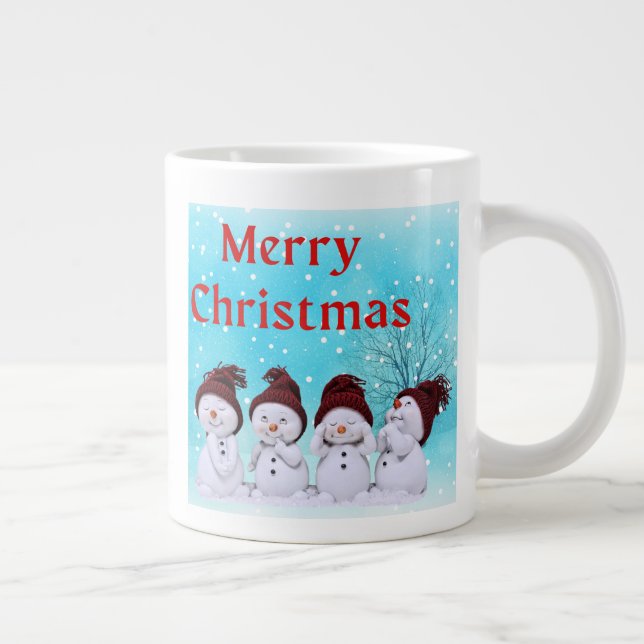 Merry Christmas Cute Little Snowmen Adorable  Large Coffee Mug (Right)