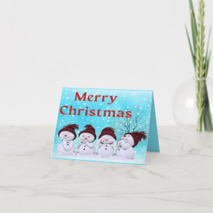 Merry Christmas Cute Little Snowmen      Holiday Card