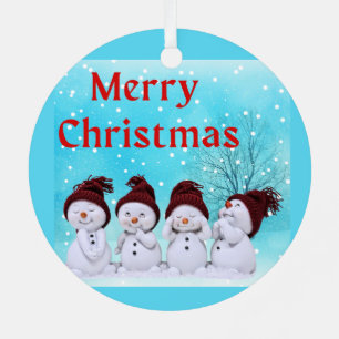 Merry Christmas Cute Little Snowmen Metal Tree Decoration