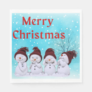 Merry Christmas Cute Little Snowmen      Napkin