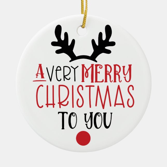 Merry Christmas Cute Modern Typography Ceramic Tree Decoration (Front)