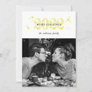 Merry Christmas. Cute modern yellow snow photo Holiday Card