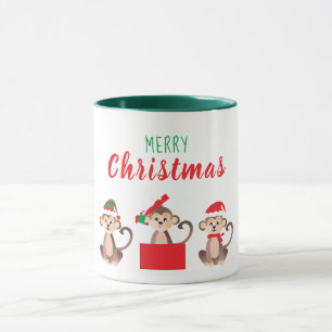 Merry Christmas Cute Monkeys Christmas Hats Mug