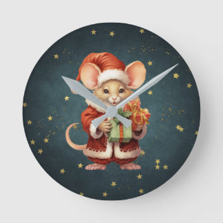 Merry Christmas Cute Mouse Round Clock