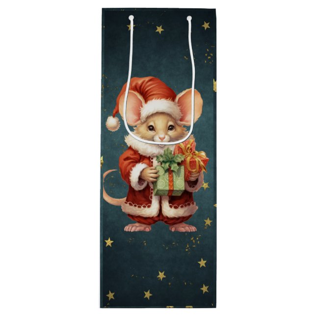 Merry Christmas Cute Mouse Wine Gift Bag (Front)