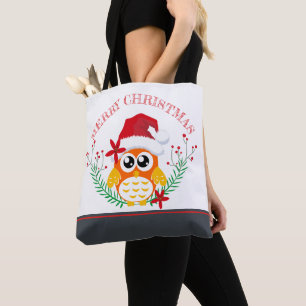 Merry Christmas Cute Owl Wreath Tote Bag