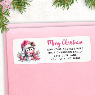 Merry Christmas Cute Penguin Custom Elegant Pink