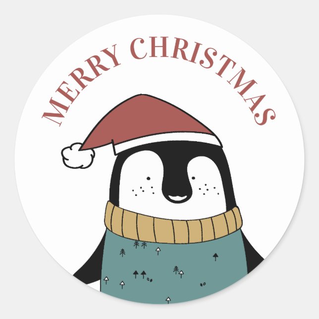 Merry Christmas. Cute penguin. Funny Santa animal Classic Round Sticker (Front)