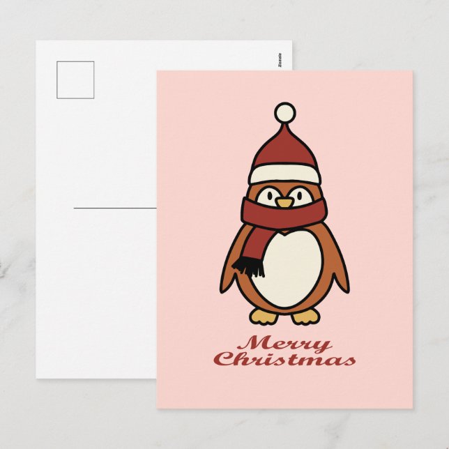 merry christmas cute penguin holiday postcard (Front/Back)