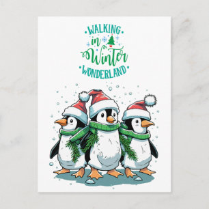 Merry Christmas Cute Penguins Holiday Postcard