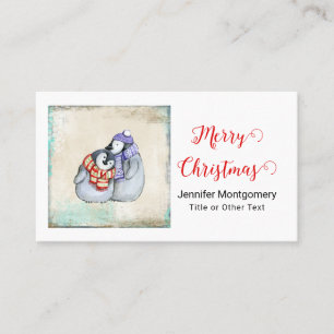 Merry Christmas Cute Penguins in Winter Scarves Business Card