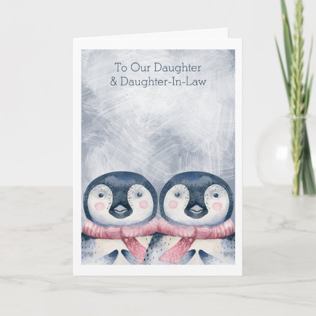 Merry Christmas Cute Penguins Personalised Card (Front)