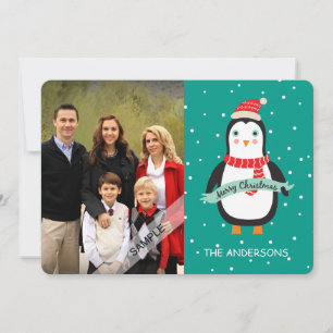 Merry Christmas Cute Penquin Personalised Photo Holiday Card