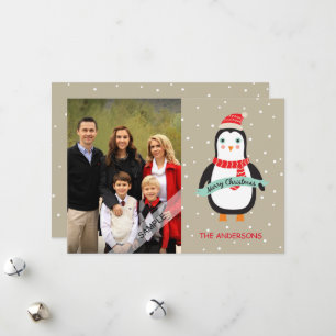 Merry Christmas Cute Penquin Personalised Photo Holiday Card