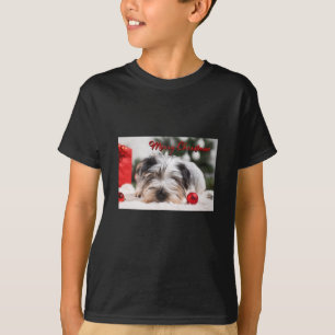 Merry Christmas Cute Pet Dog Terrier Fun Black T-Shirt