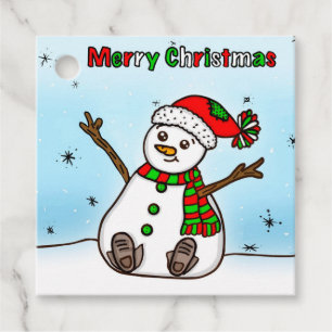 Merry Christmas Cute Plump Snowman Favour Tags