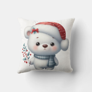 Merry Christmas cute polar bear Cushion