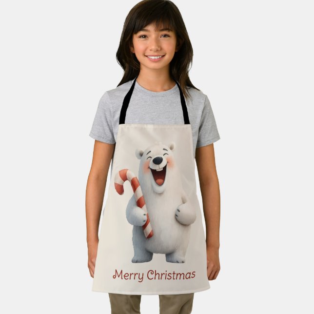 Merry Christmas Cute Polar Bear Design Apron (Insitu)