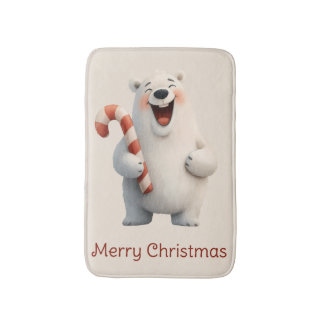 Merry Christmas Cute Polar Bear Design Bath Mat