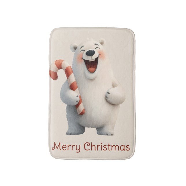 Merry Christmas Cute Polar Bear Design Bath Mat (Front Vertical)