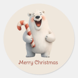 Merry Christmas Cute Polar Bear Design Classic Round Sticker