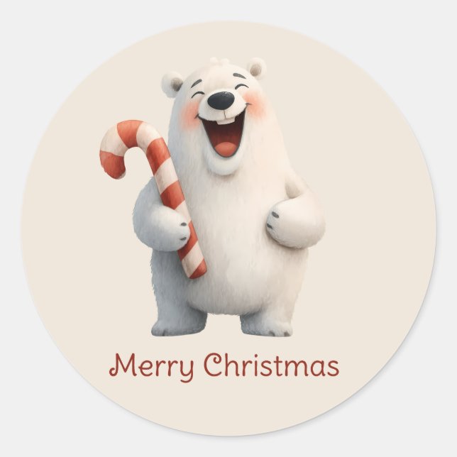 Merry Christmas Cute Polar Bear Design Classic Round Sticker (Front)