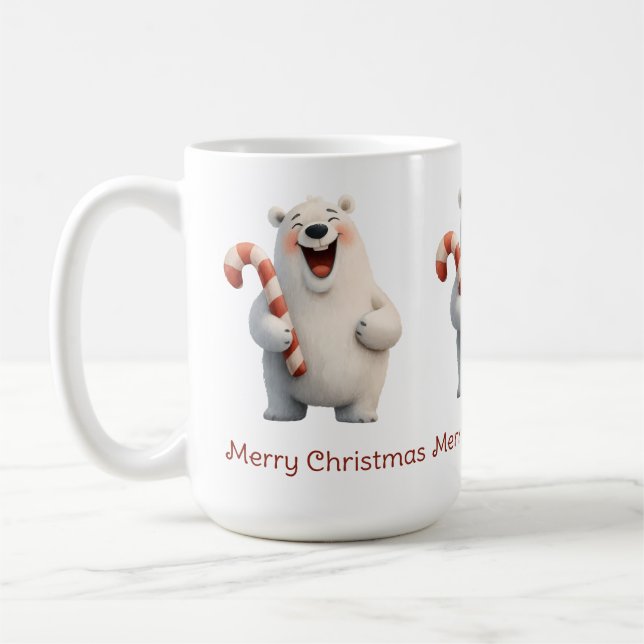 Merry Christmas Cute Polar Bear Design Coffee Mug (Left)