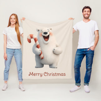 Merry Christmas Cute Polar Bear Design Fleece Blanket