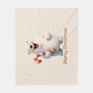 Merry Christmas Cute Polar Bear Design Fleece Blanket