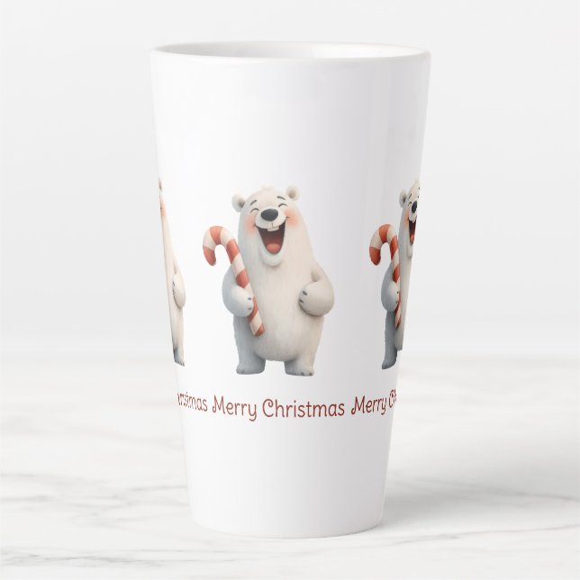 Merry Christmas Cute Polar Bear Design Latte Mug (Front)
