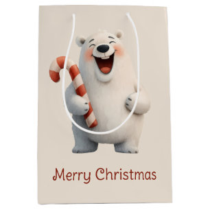 Merry Christmas Cute Polar Bear Design Medium Gift Bag
