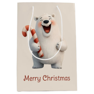 Merry Christmas Cute Polar Bear Design Medium Gift Bag