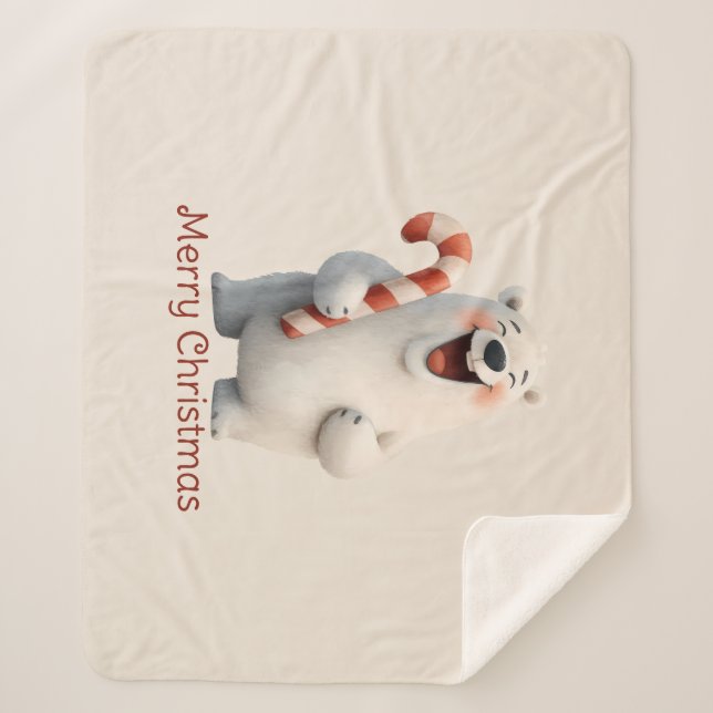 Merry Christmas Cute Polar Bear Design Sherpa Blanket (Front)