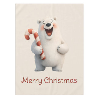 Merry Christmas Cute Polar Bear Design Tablecloth