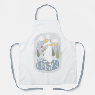 Merry Christmas. Cute polar bear winter holiday Apron