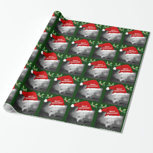 Merry Christmas Cute Pomeranian and Santa Hat Wrapping Paper