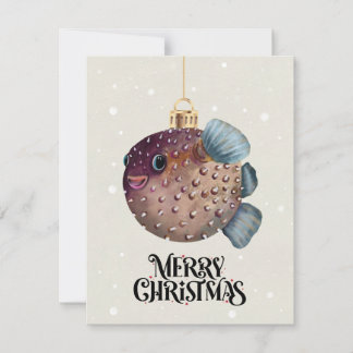 Merry Christmas Cute Pufferfish Ornament Whimsical RSVP Card