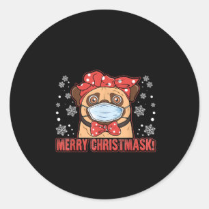 Merry Christmas Cute Pug Dog Breed Furry Classic Round Sticker